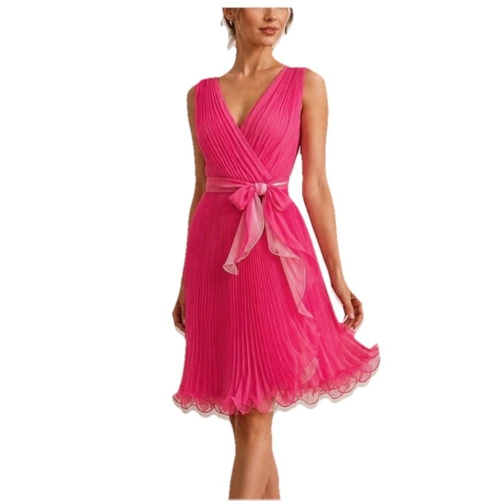 Vintage Jack Bryan‎ Pink Accordion Pleat Sleeveless Chiffon Wrap Dress Size 10